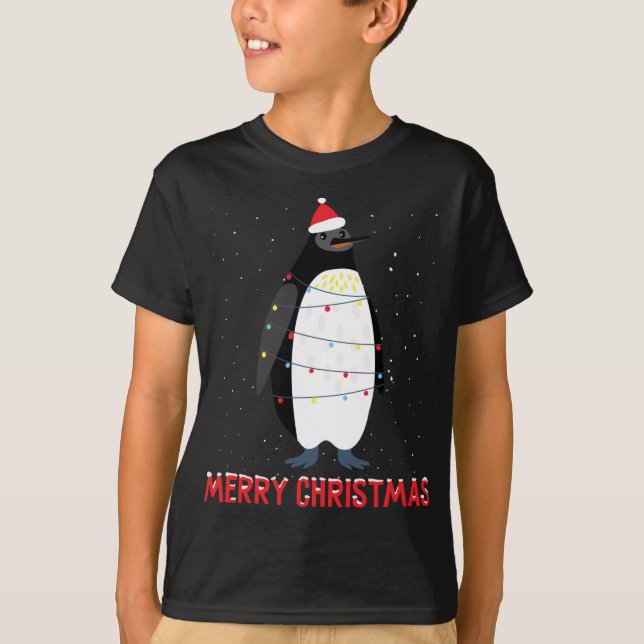 Camiseta Pinguim giro Luzes de árvore de Natal (Frente)