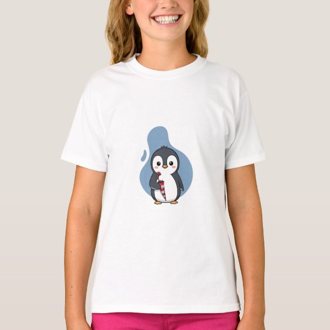 Camiseta Pinguim Infantil Dia Chuvoso Fofo (Frente)