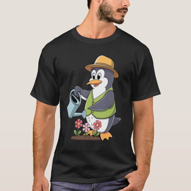Camiseta Pinguim Jardineiro com Regador (Frente)