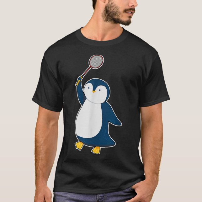 Camiseta Pinguim Jogador de Badminton e Peteca (Frente)