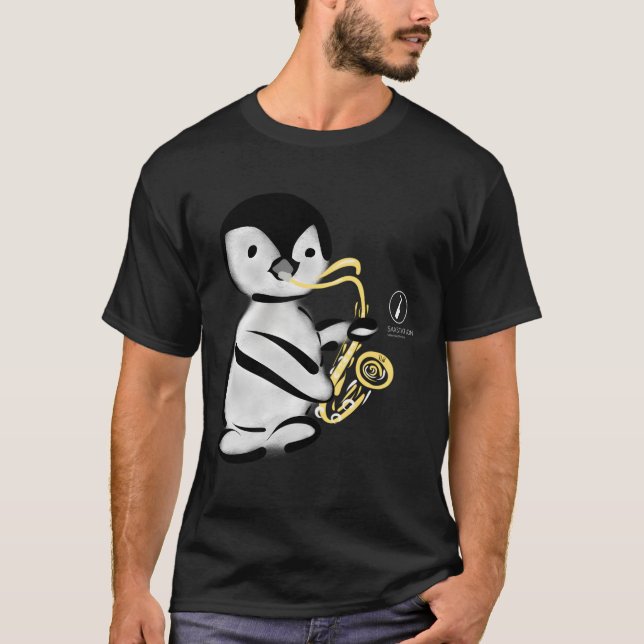 Camiseta Pinguim Jogando Saxofone (Frente)