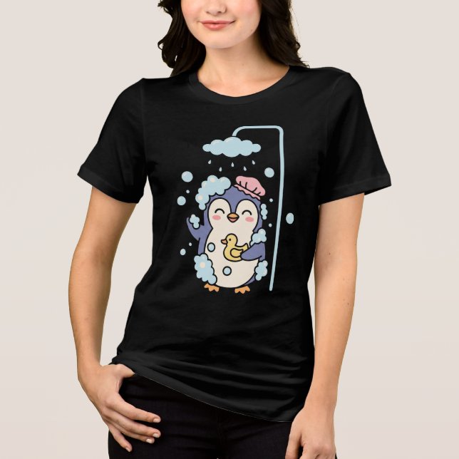 Camiseta Pinguim Kawaii Hora do Banho (Frente)