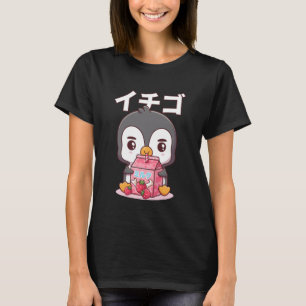 Camiseta Pinguim Kawaii Leite de Morango Anime Japonês Fofo