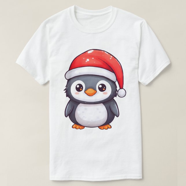 Camiseta Pinguim Kawaii Vestindo um Chapéu Noel Cozy neste  (Frente do Design)