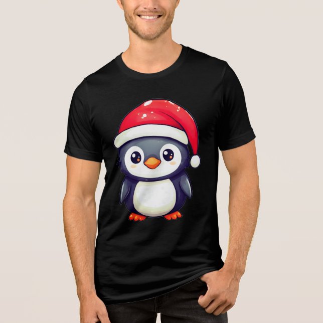 Camiseta Pinguim Kawaii Vestindo um Chapéu Noel Cozy neste  (Frente)