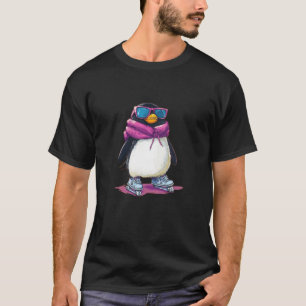 Camiseta Pinguim Legal Derrapa com Patins em Linha e Óculos