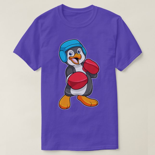 Camiseta Pinguim na Boxe com Luvas de Boxe Capacete (Frente do Design)