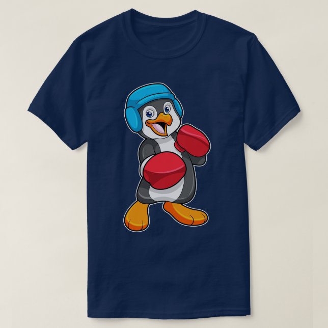 Camiseta Pinguim na caixa com luvas in a box Helmet (Frente do Design)