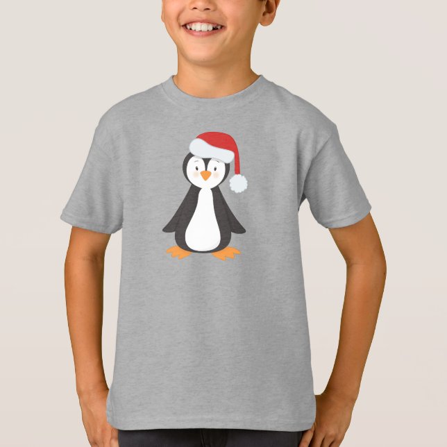 Camiseta Pinguim Natal, Pinguim Bebê, Chapéu Santa (Frente)