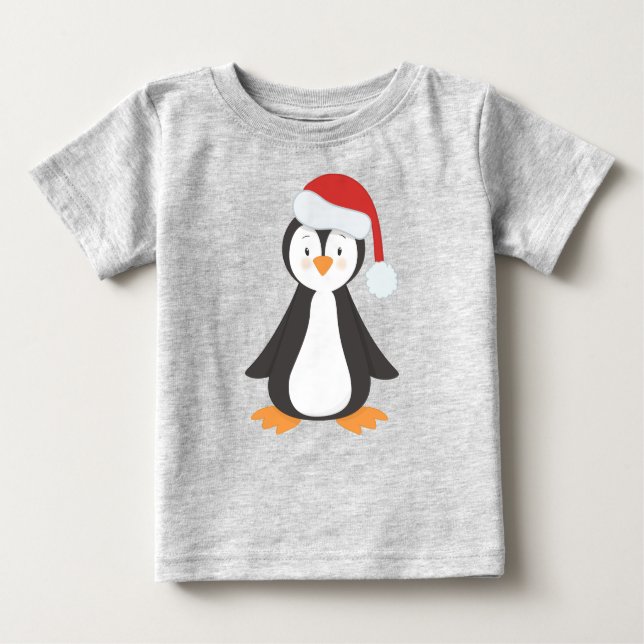 Camiseta Pinguim Natal, Pinguim Bebê, Chapéu Santa (Frente)