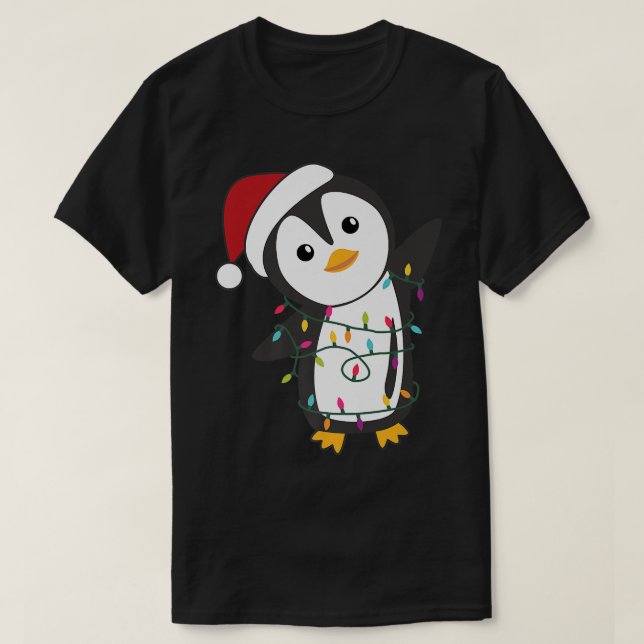 Camiseta Pinguim Natal Santa Clauses Fairy Lights Pengu (Frente do Design)