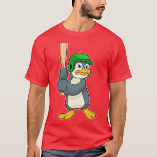 Camiseta Pinguim no Baseball com o Capacete de Baco-Beisebo