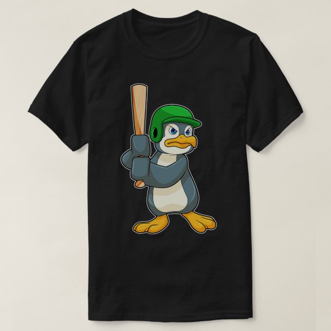 Camiseta Pinguim no beisebol com capacete de taco de beiseb (Frente do Design)