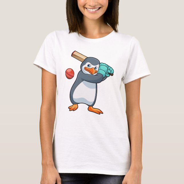 Camiseta Pinguim no críquete com morcego de críquete (Frente)