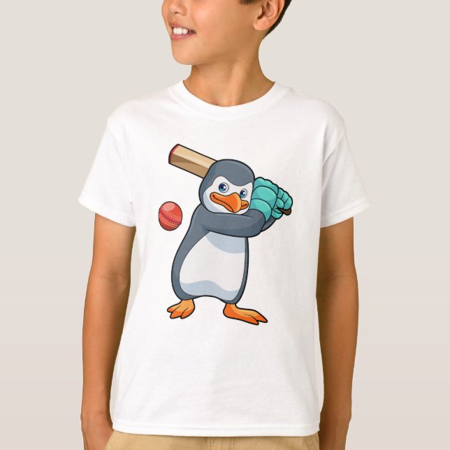 Camiseta Pinguim no críquete com morcego de críquete (Frente)