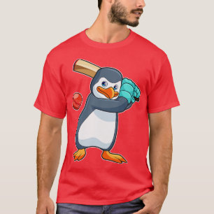 Camiseta Pinguim no críquete com morcego de críquete