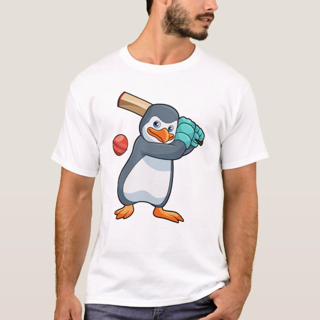 Camiseta Pinguim no críquete com morcego de críquete (Frente)