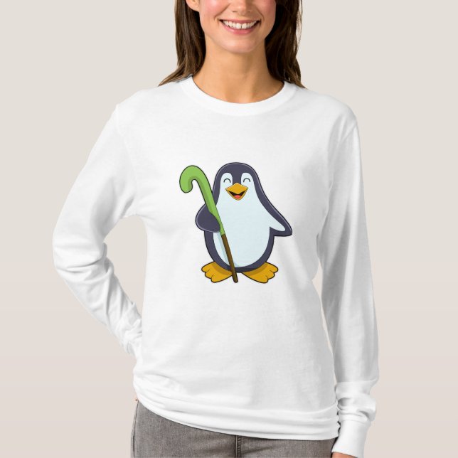 Camiseta Pinguim no Hockey com taco de Hóquei (Frente)