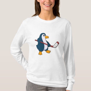 Camiseta Pinguim no hóquei no gelo com bastão de hóquei no