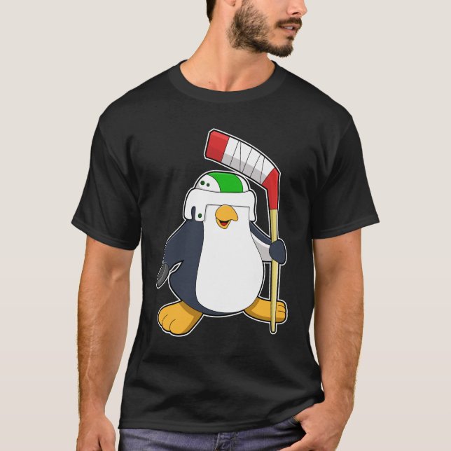 Camiseta Pinguim no hóquei no gelo com bastão de hóquei no  (Frente)