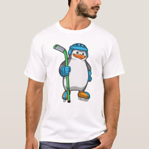Camiseta Pinguim no hóquei no gelo com bastão de hóquei no