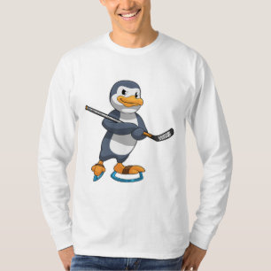 Camiseta Pinguim no hóquei no gelo com bastão de hóquei no