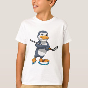 Camiseta Pinguim no hóquei no gelo com bastão de hóquei no