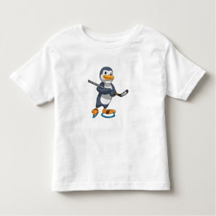 Camiseta Pinguim no hóquei no gelo com bastão de hóquei no