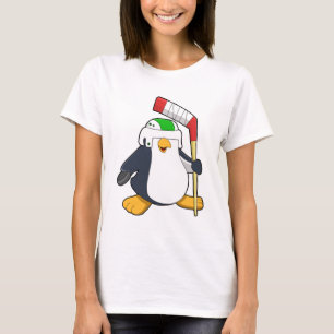 Camiseta Pinguim no hóquei no gelo com bastão de hóquei no