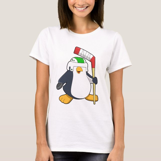 Camiseta Pinguim no hóquei no gelo com bastão de hóquei no  (Frente)