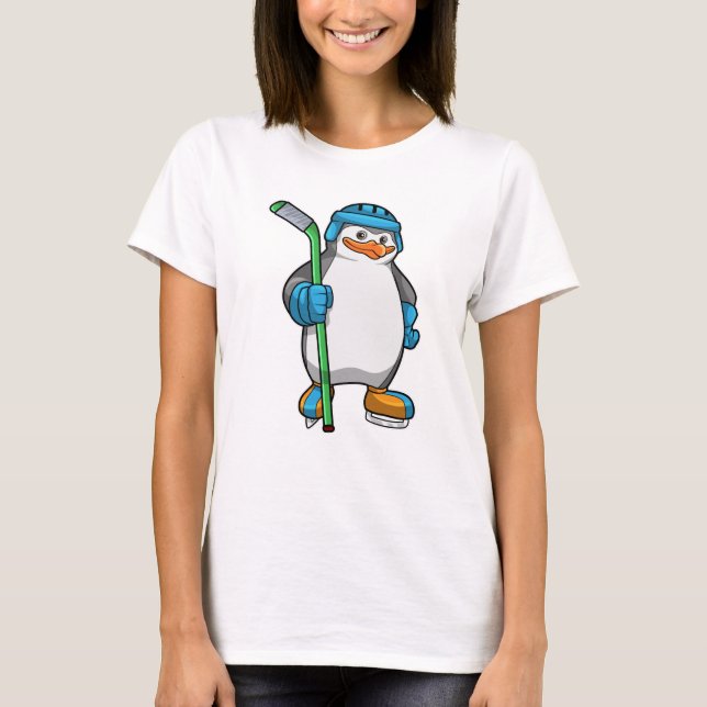 Camiseta Pinguim no hóquei no gelo com bastão de hóquei no  (Frente)