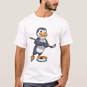 Camiseta Pinguim no hóquei no gelo com bastão de hóquei no 