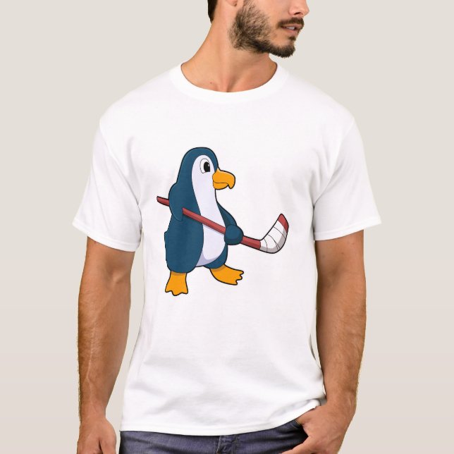 Camiseta Pinguim no hóquei no gelo com bastão de hóquei no  (Frente)