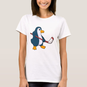 Camiseta Pinguim no hóquei no gelo com bastão de hóquei no 