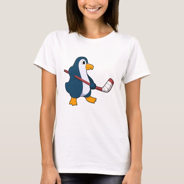 Camiseta Pinguim no hóquei no gelo com bastão de hóquei no  (Frente)