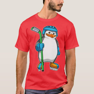 Camiseta Pinguim no hóquei no gelo com vara de hóquei no ge