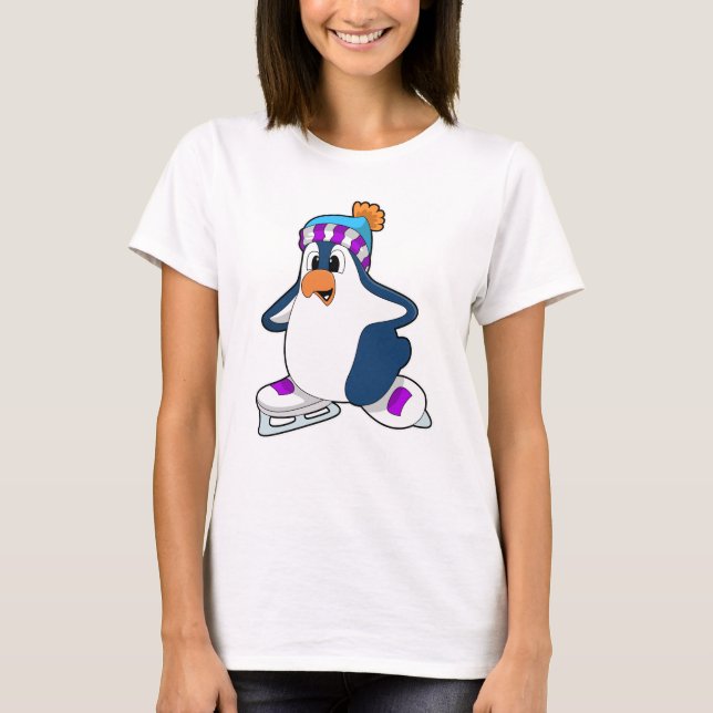 Camiseta Pinguim no patinagem de gelo com skates de gelo (Frente)