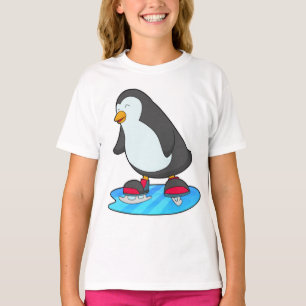 Camiseta Pinguim no patinagem de gelo com skates de gelo