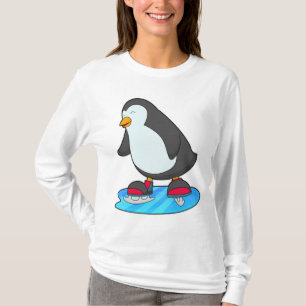 Camiseta Pinguim no patinagem de gelo com skates de gelo