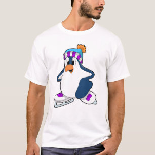 Camiseta Pinguim no patinagem de gelo com skates de gelo