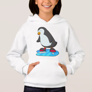 Camiseta Pinguim no patinagem de gelo com skates de gelo