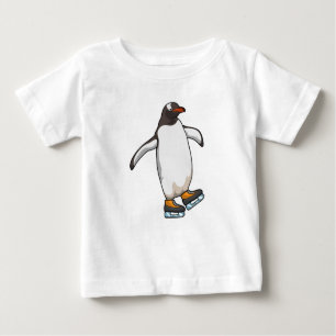 Camiseta Pinguim no patinagem de gelo com skates de gelo