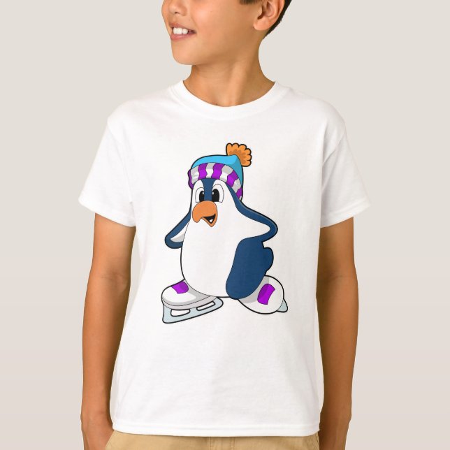 Camiseta Pinguim no patinagem de gelo com skates de gelo (Frente)