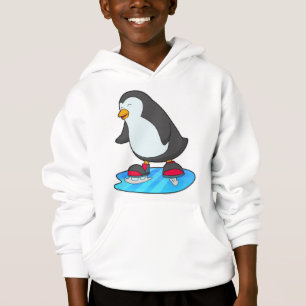 Camiseta Pinguim no patinagem de gelo com skates de gelo