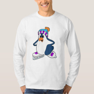 Camiseta Pinguim no patinagem de gelo com skates de gelo