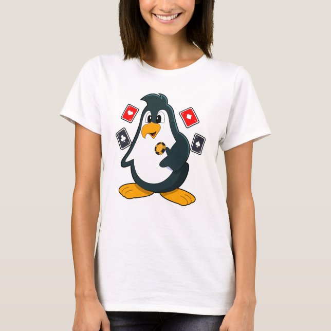 Camiseta Pinguim no Poker com cartões Poker (Frente)
