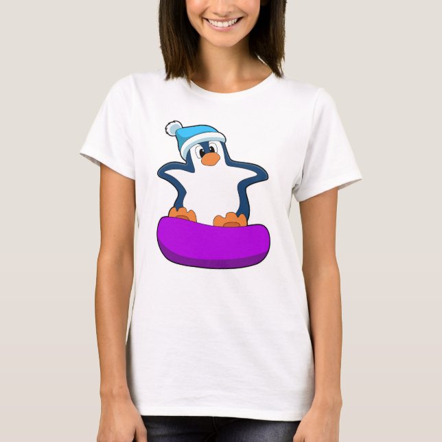Camiseta Pinguim no Snowboard com Snowboard (Frente)