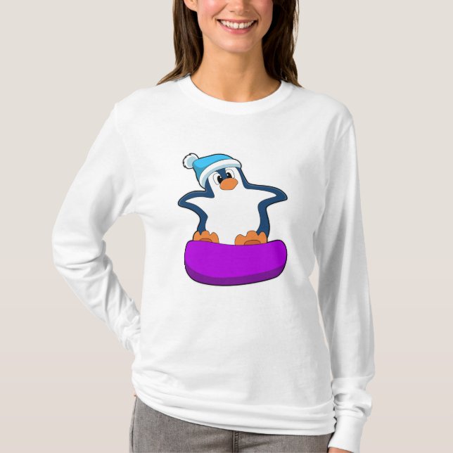 Camiseta Pinguim no Snowboard com Snowboard (Frente)