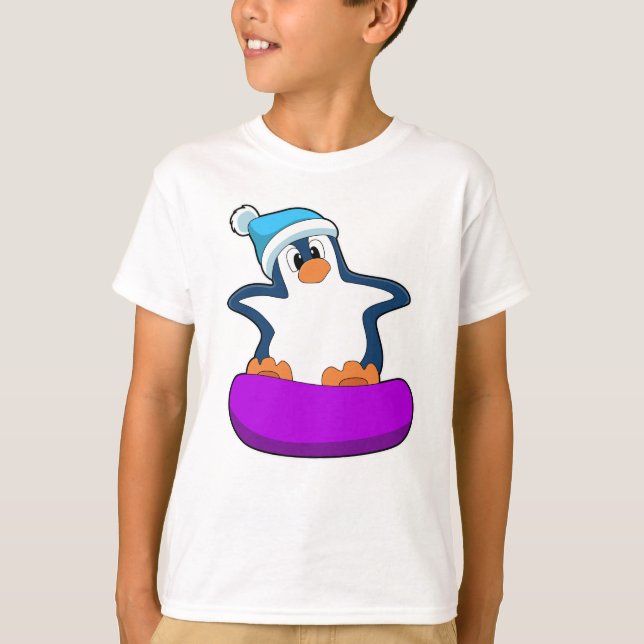 Camiseta Pinguim no Snowboard com Snowboard (Frente)