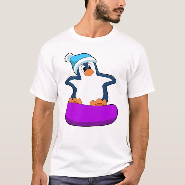 Camiseta Pinguim no Snowboard com Snowboard (Frente)